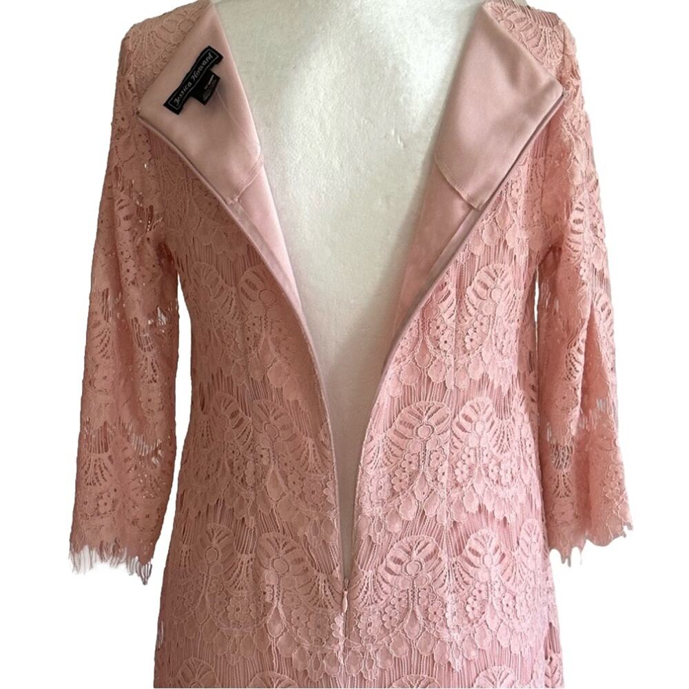 Jessica Howard Dress Blush Pink Lace 3/4 Sleeve Lined Sheath Party Size 8P - Picture 7 of 11